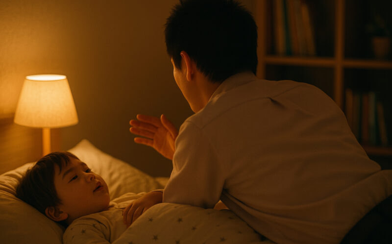 子どもを寝かしつけている時にお話しするかずぅのイメージ